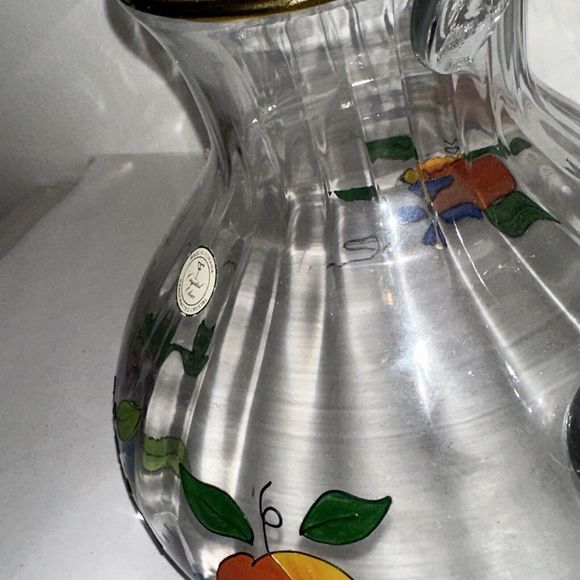 ‘Crystal Clear’ Pitcher - Hand Painted Fruit And Flowers, 22k Gold Painted Rim - Picture 11 of 11